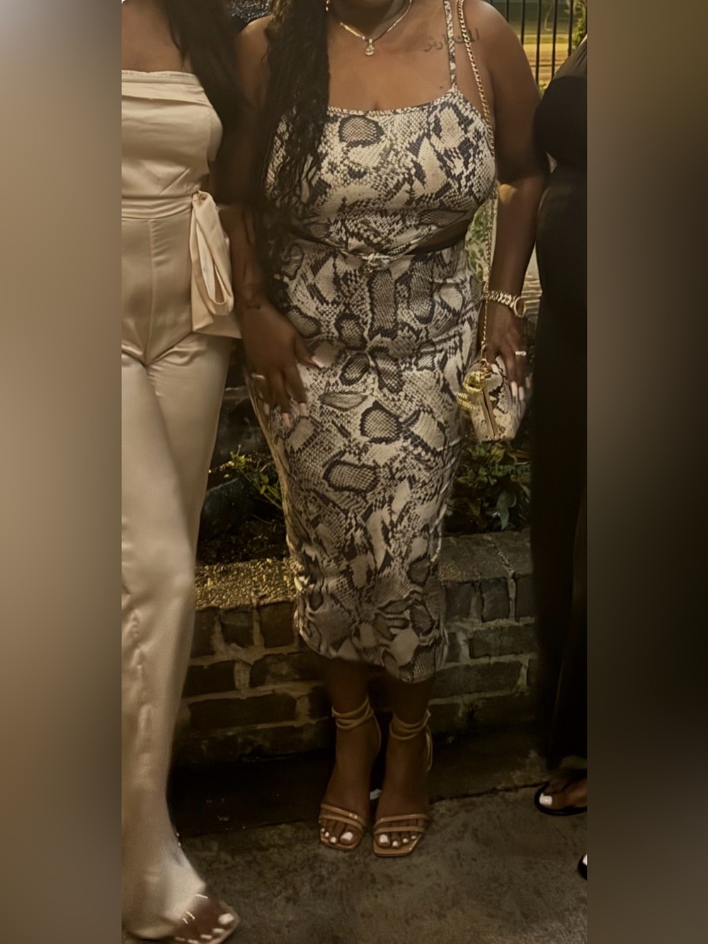 Fashion Nova Snake Print Maxi Dress in Black and Cream
